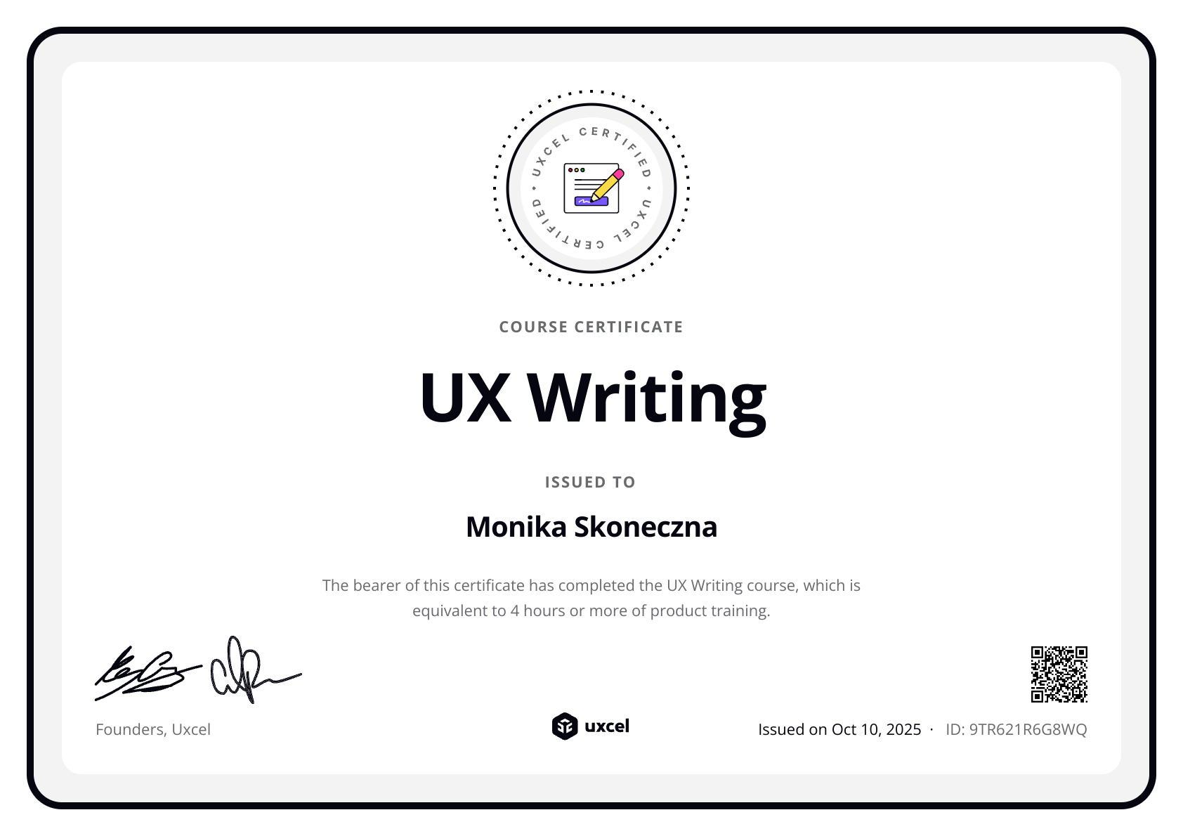 Monika Skoneczna's certificate